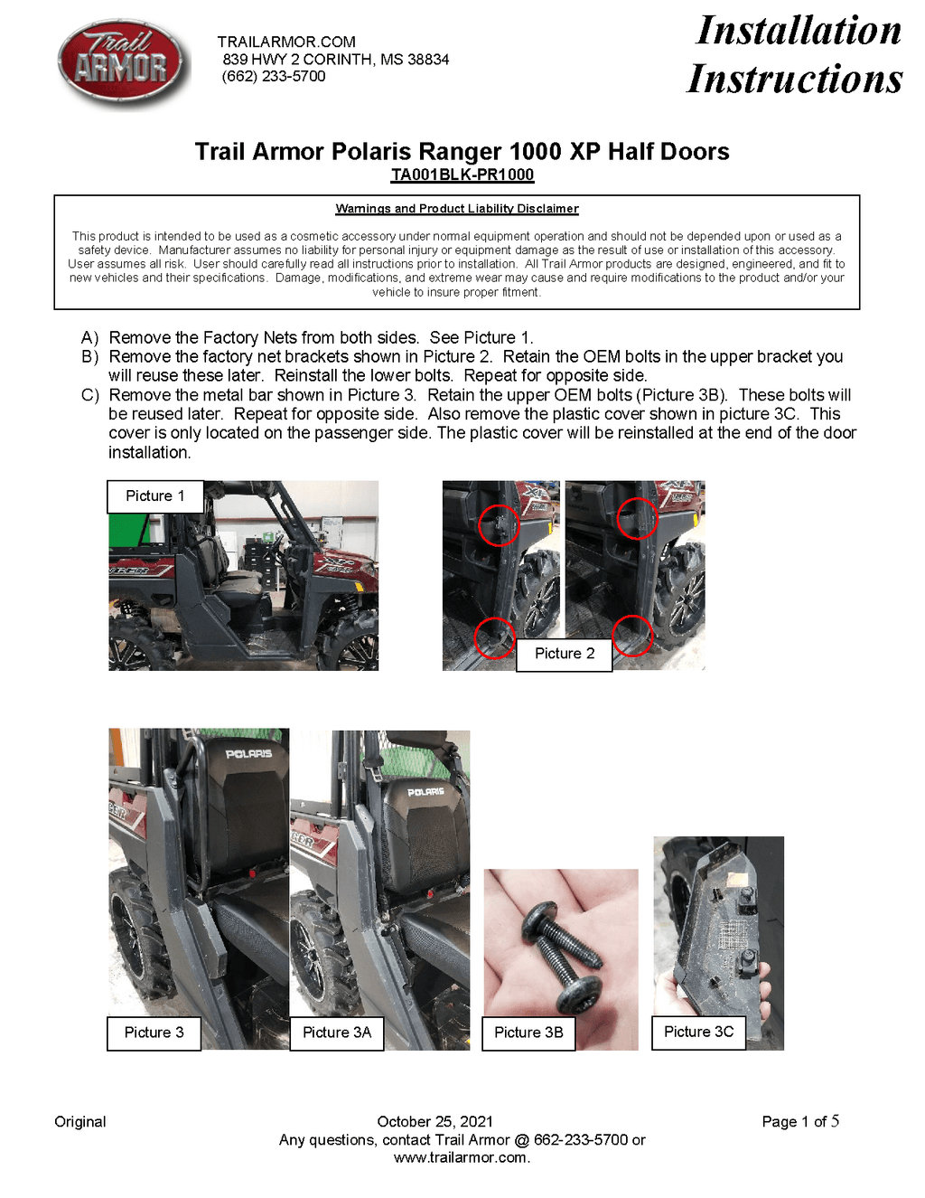 Trail Armor Half Doors for 2020-23 Ranger XP 1000