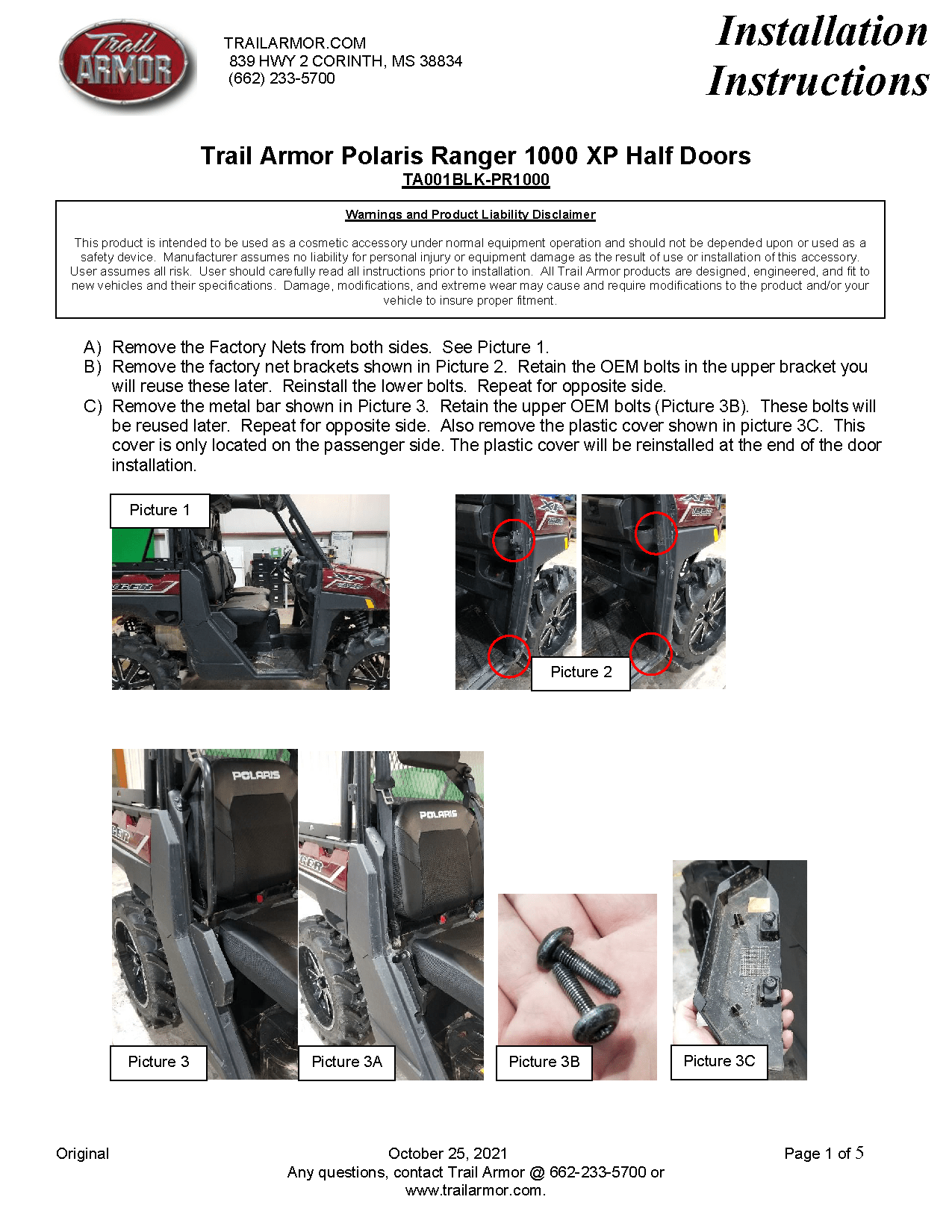 Trail Armor Half Doors for 2020-23 Ranger XP 1000