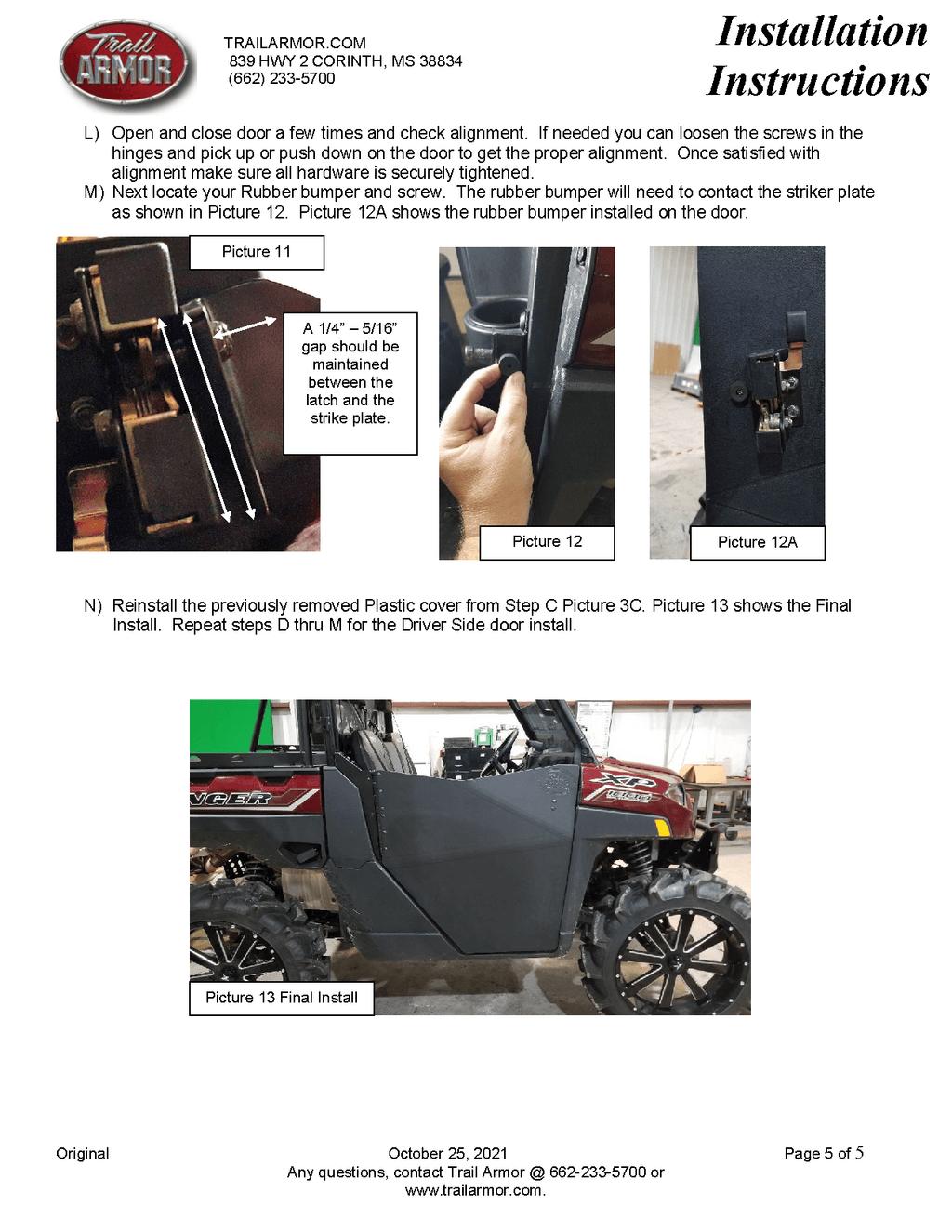 Trail Armor Half Doors for 2020-23 Ranger XP 1000