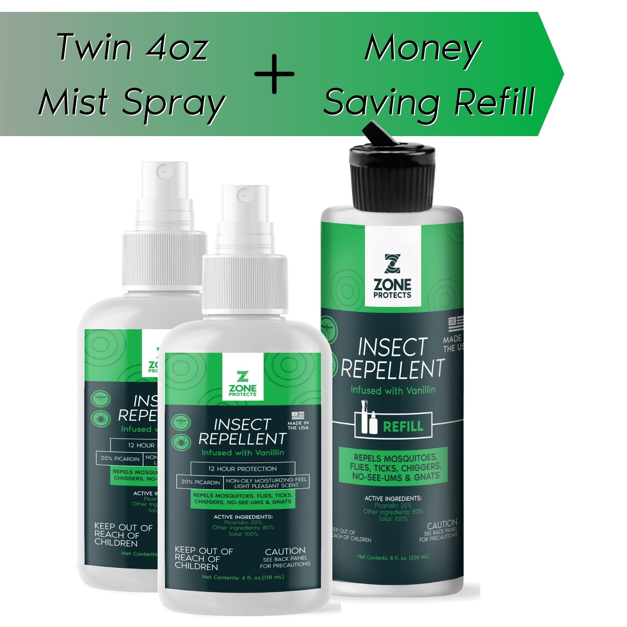 Insect Repellent, Picaridin, Scented Two Pack + Refill
