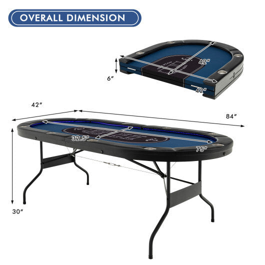 Foldable 10-Player Poker Table with LED Lights and USB Ports Ideal for Texas Casino-Green