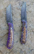 Skinning Knife - Raindrop Damascus Steel Blade, Epoxy Pine-cone Resin Handle - 8 Inches - KBS Knives Store