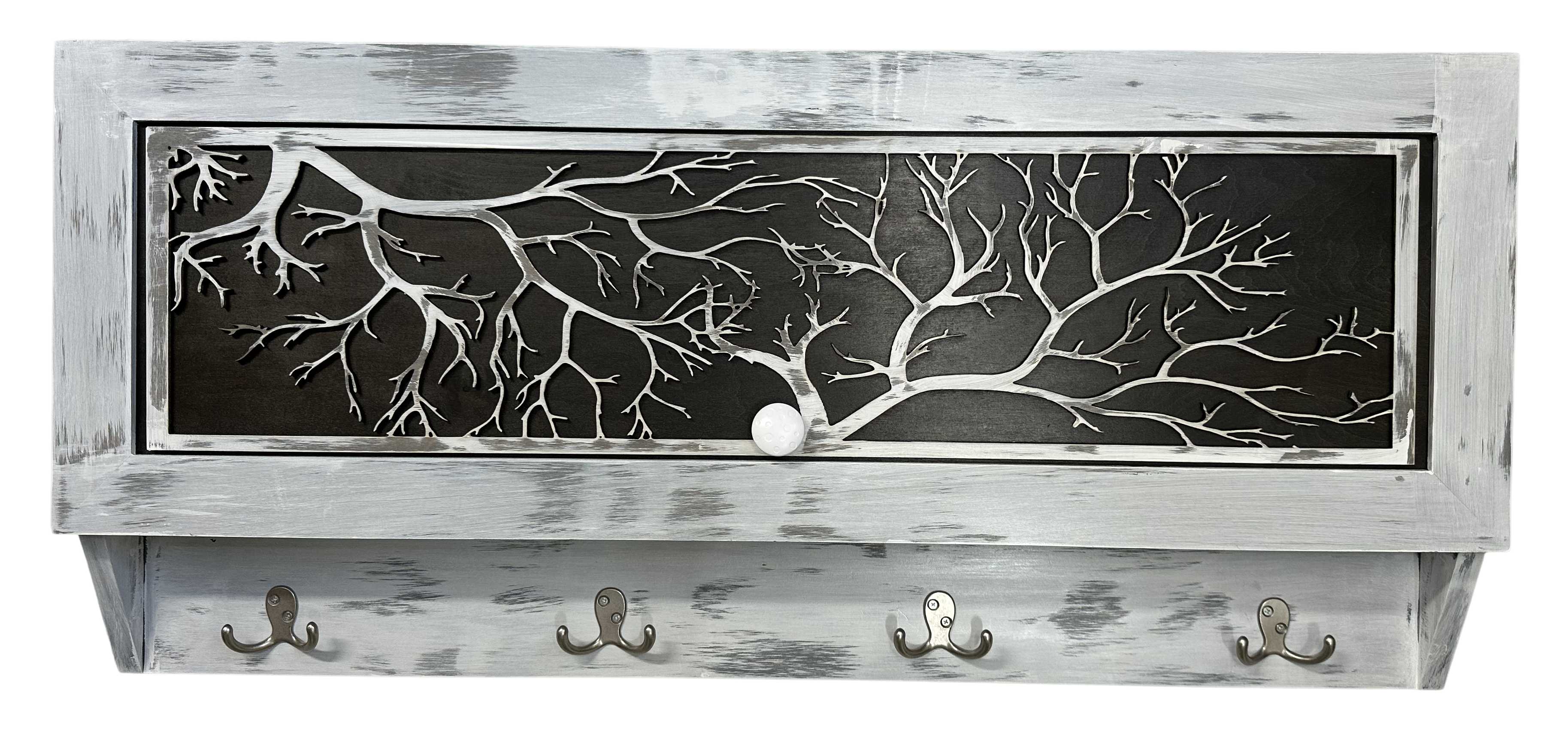 Winter Family Tree Gun Concealment Decor - Handcrafted Wooden Gun Cabinets - Gun Shelf Hidden Storage for Rifles, Shotguns, & Handguns - Quick Access Hidden Wall Safe