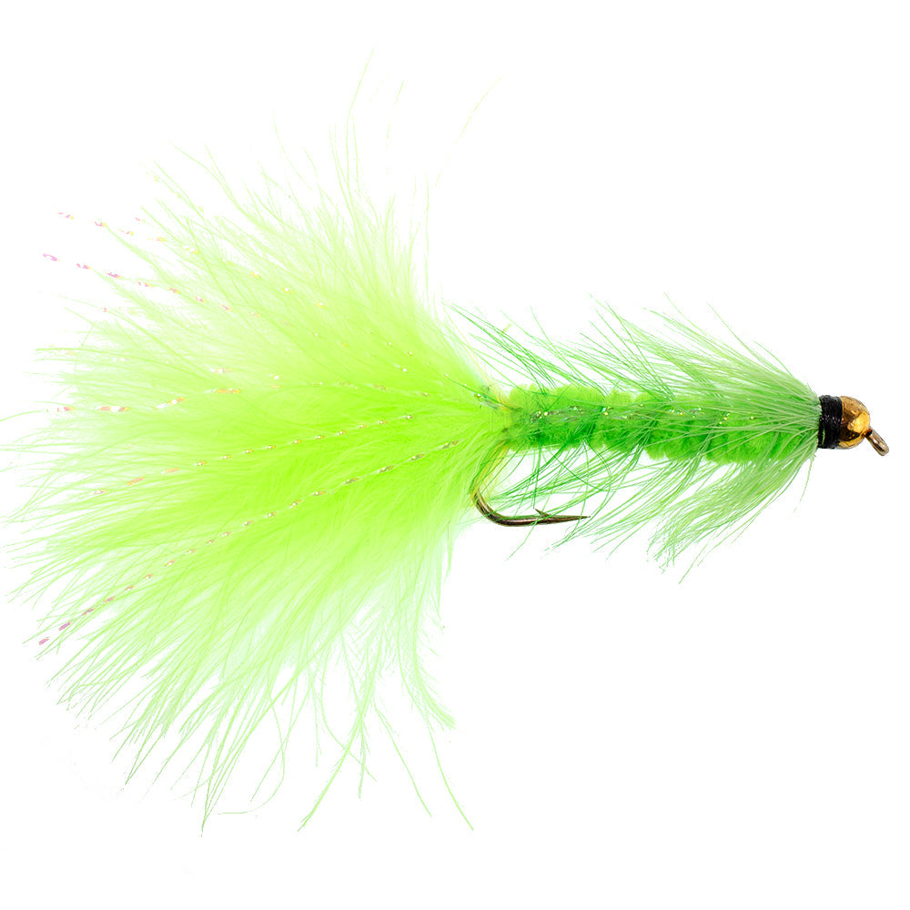 Chartreuse Bead Head Crystal Woolly Bugger Classic Streamer Fly - 6  Flies - Hook Size 4