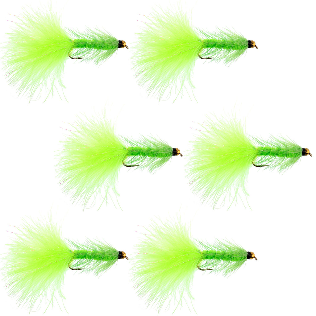 Chartreuse Bead Head Crystal Woolly Bugger Classic Streamer Fly - 6  Flies - Hook Size 8