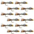 Flashback Gold Ribbed Hare's Ear Trout Fly 1 Dozen Nymph Wet Flies Size 14