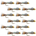Flashback Gold Ribbed Hare's Ear Trout Fly 1 Dozen Nymph Wet Flies Size 18