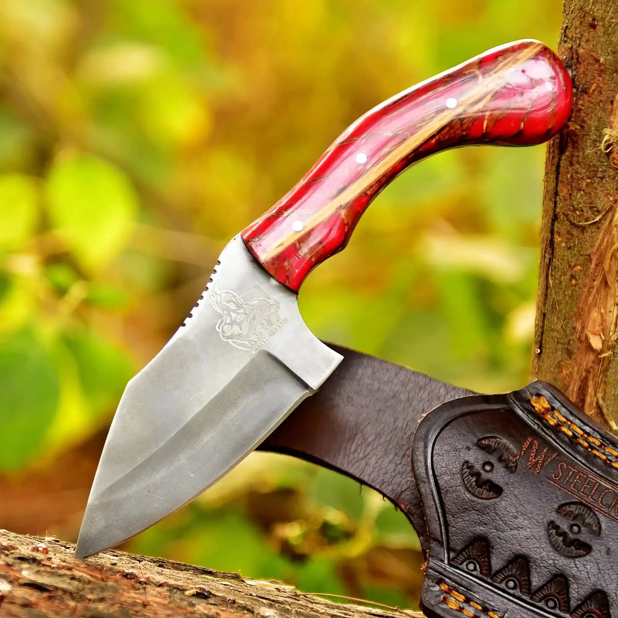 Acid Washed Stainless Steel Hunting Knife – Pinecone Handle | Outdoor & Camping Knife