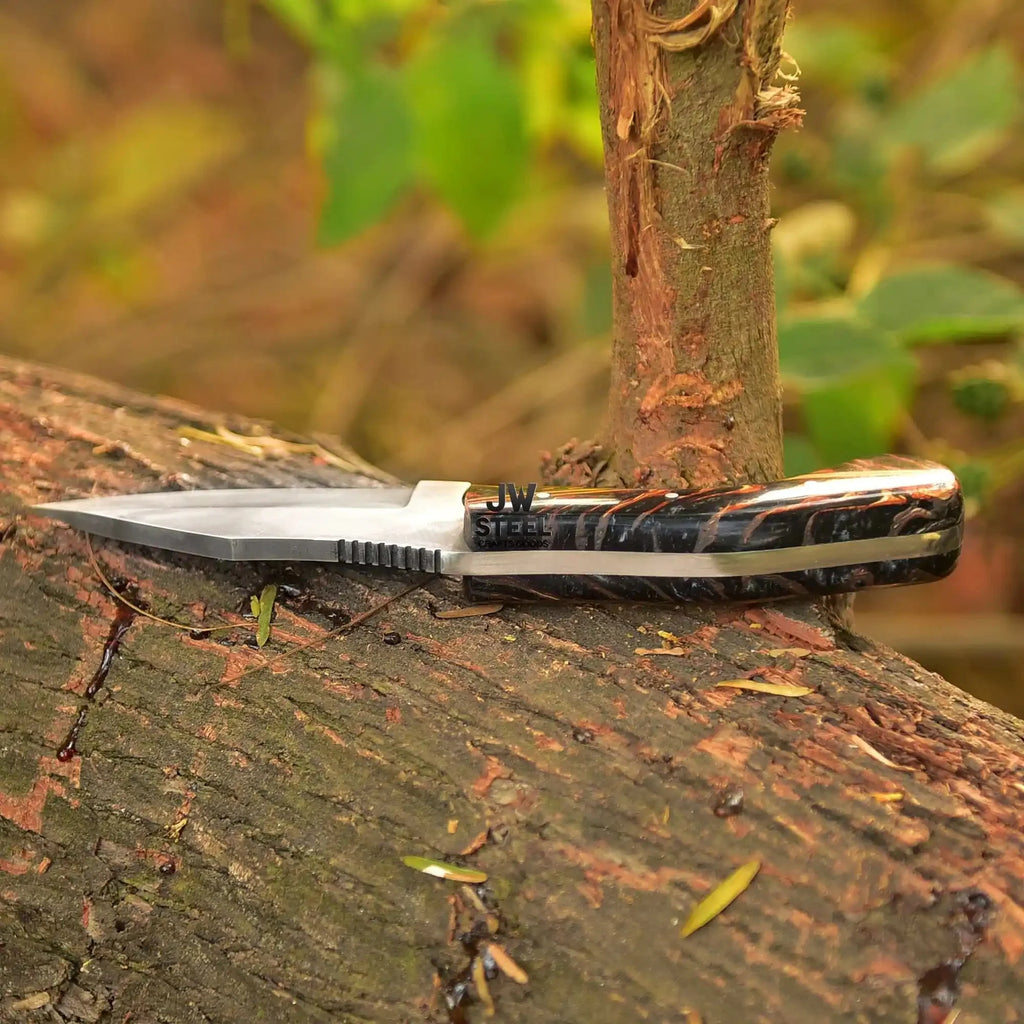 Acid Washed Stainless Steel Hunting Knife – Pinecone Handle | Outdoor & Camping Knife