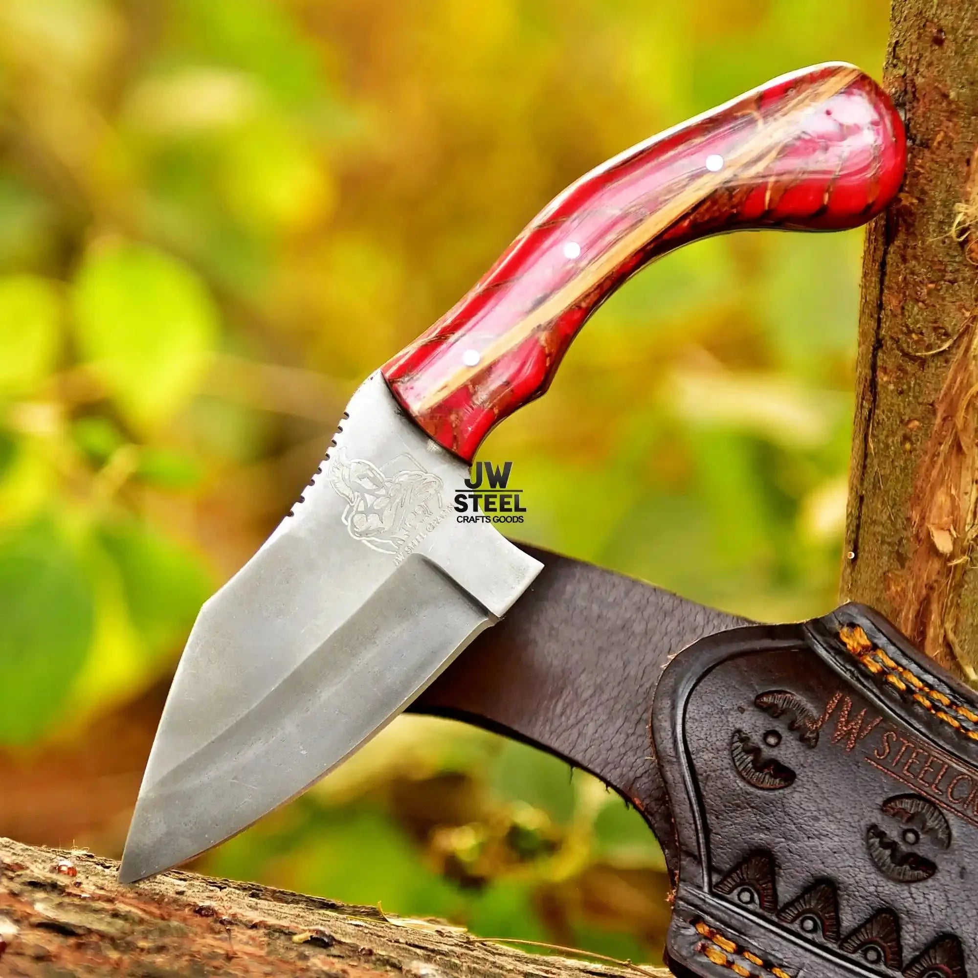 Acid Washed Stainless Steel Hunting Knife – Pinecone Handle | Outdoor & Camping Knife