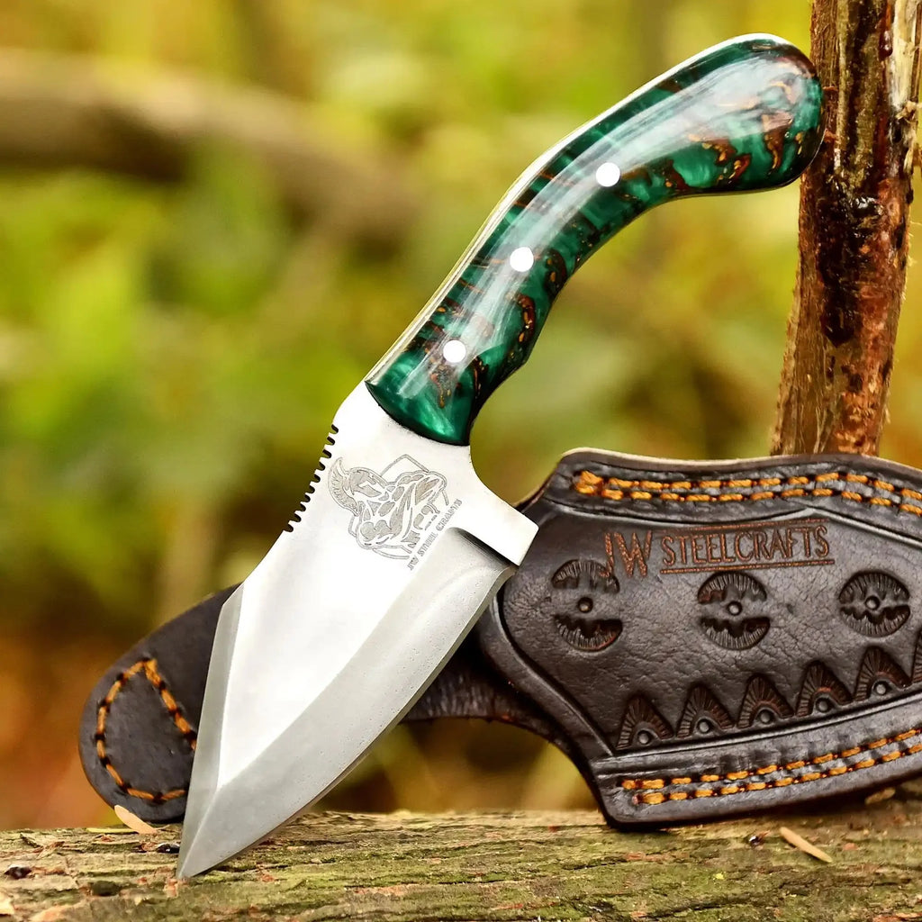 Acid Washed Stainless Steel Hunting Knife – Pinecone Handle | Outdoor & Camping Knife