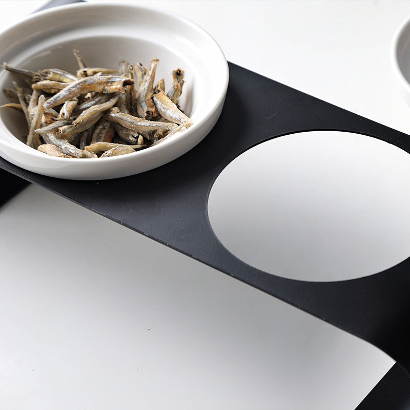 Double Bowl Dog Bowl Iron Frame Protect Spine Ceramic Bowl Set