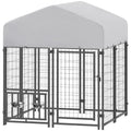 Welded Wire Dog Kennel with 360 Rotating & 4 Levels Adjustable Bowls, Waterproof Cover, 3.9 X 3.9 X 4.5