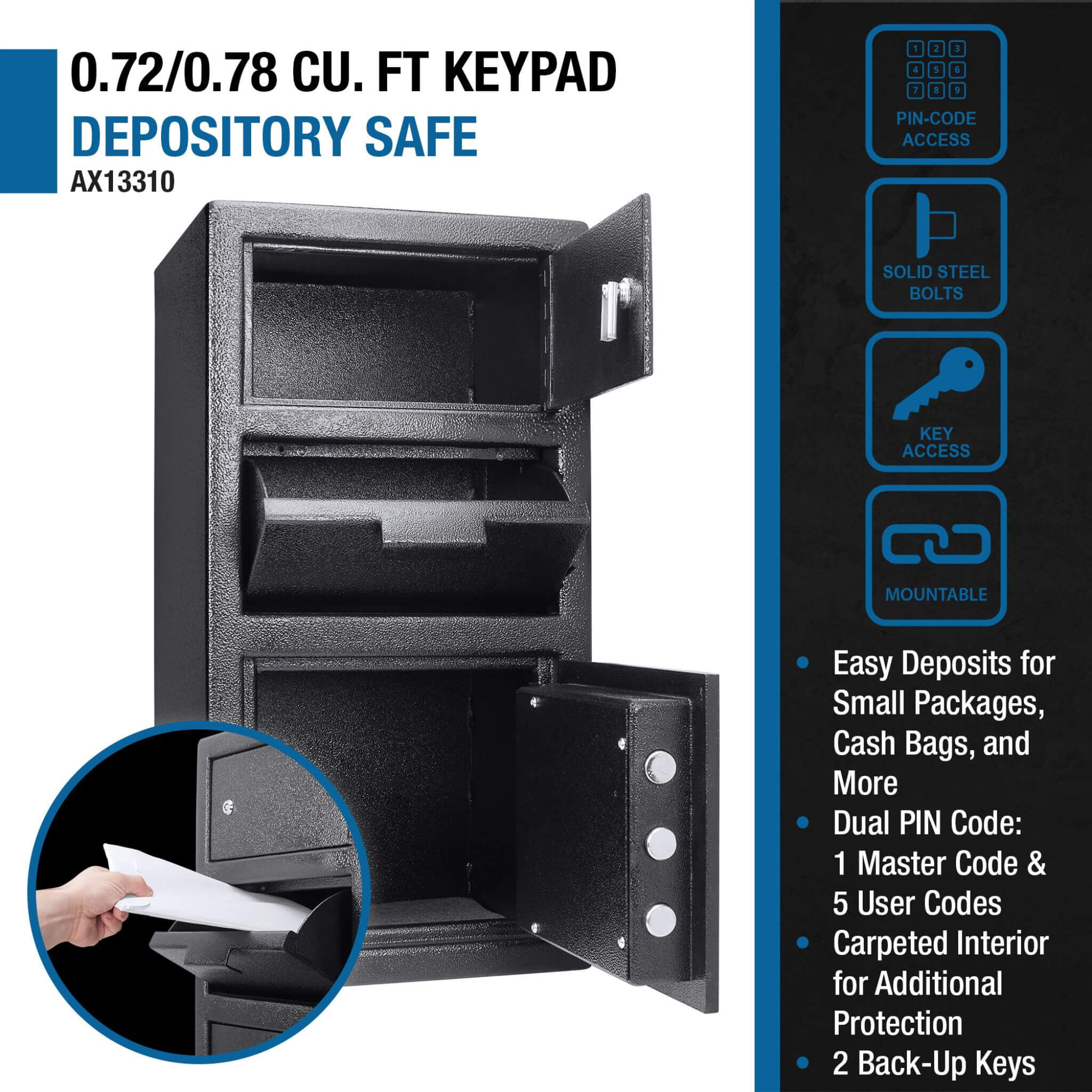 Barska 0.78 CF Heavy-Duty Large Steel Depository Safe With Digital Keypad (SAK75106)