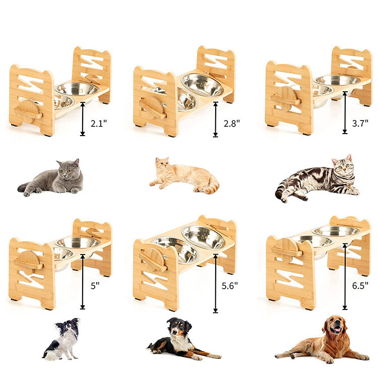 Dog Food Neck Protection Wooden Pet Bowl Rack