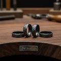 Black Damascus Steel Wedding Ring Hand Filed Texture Band