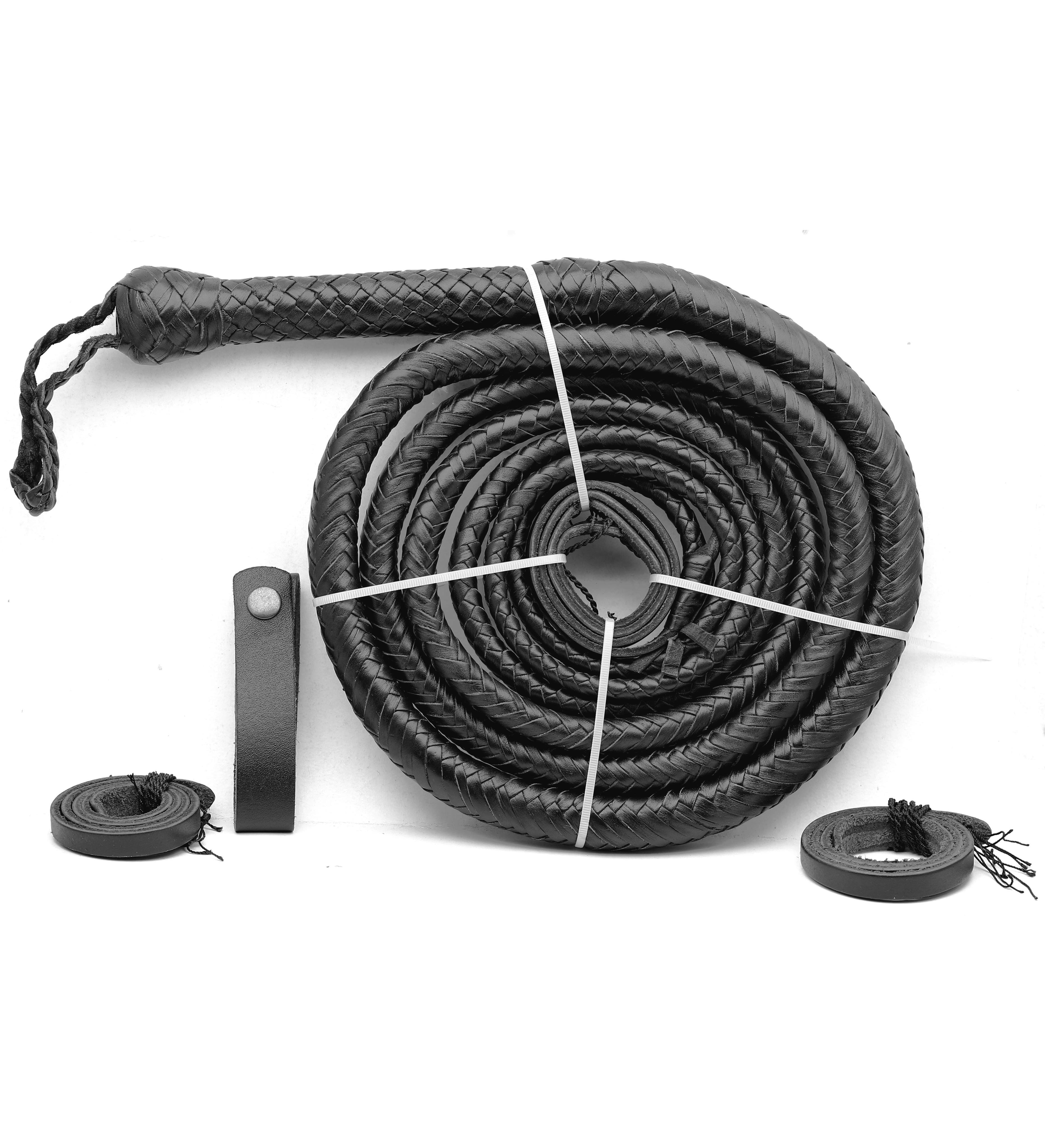 Snake Black Leather Bull Whip – Handmade Braided Whip for Performance