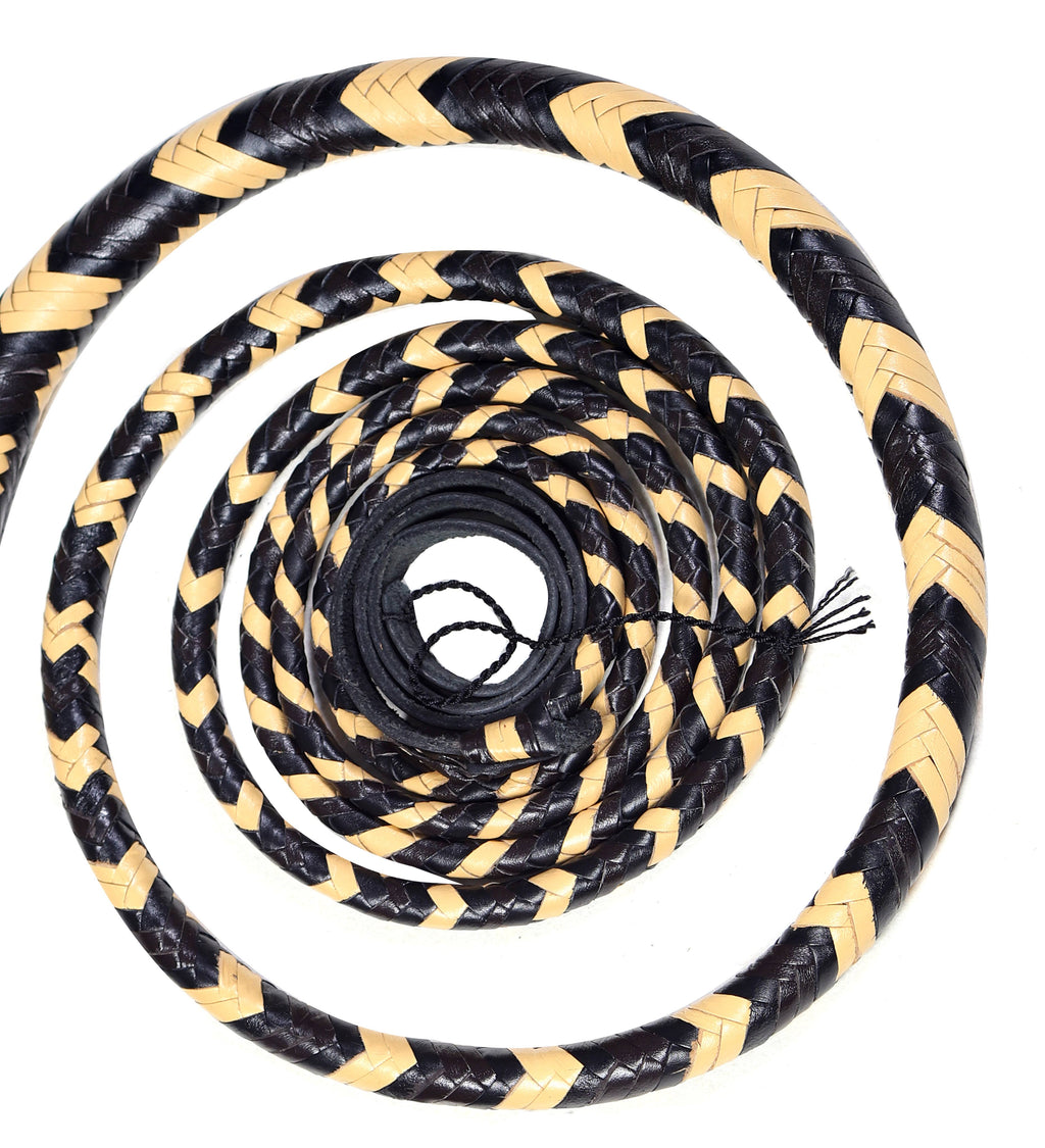 Yellow & Black Leather Bull Whip – Handmade Braided Whip