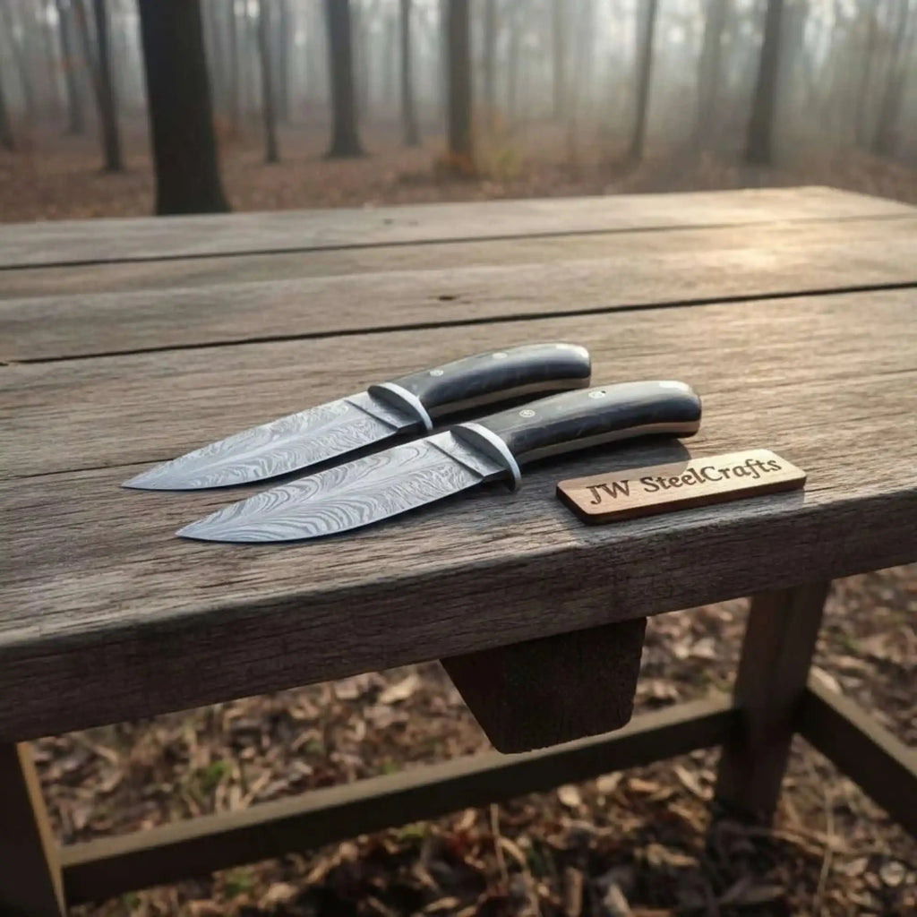 Bowie Knife Feather Damascus Blade Pinecone Handle Fixed Blade Hunting Knife