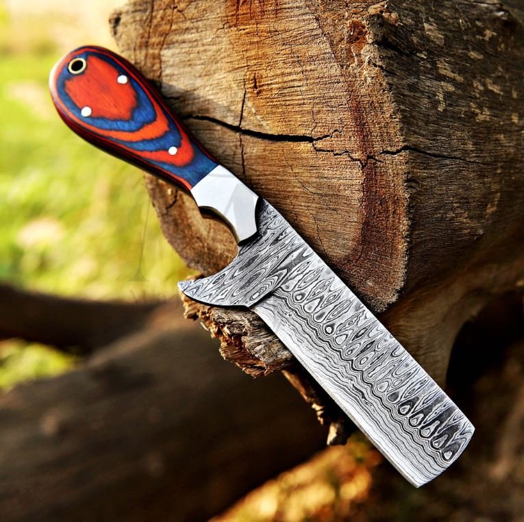 Bull Cutter Knife Damascus Blade Cowboy Knife 8 Inch