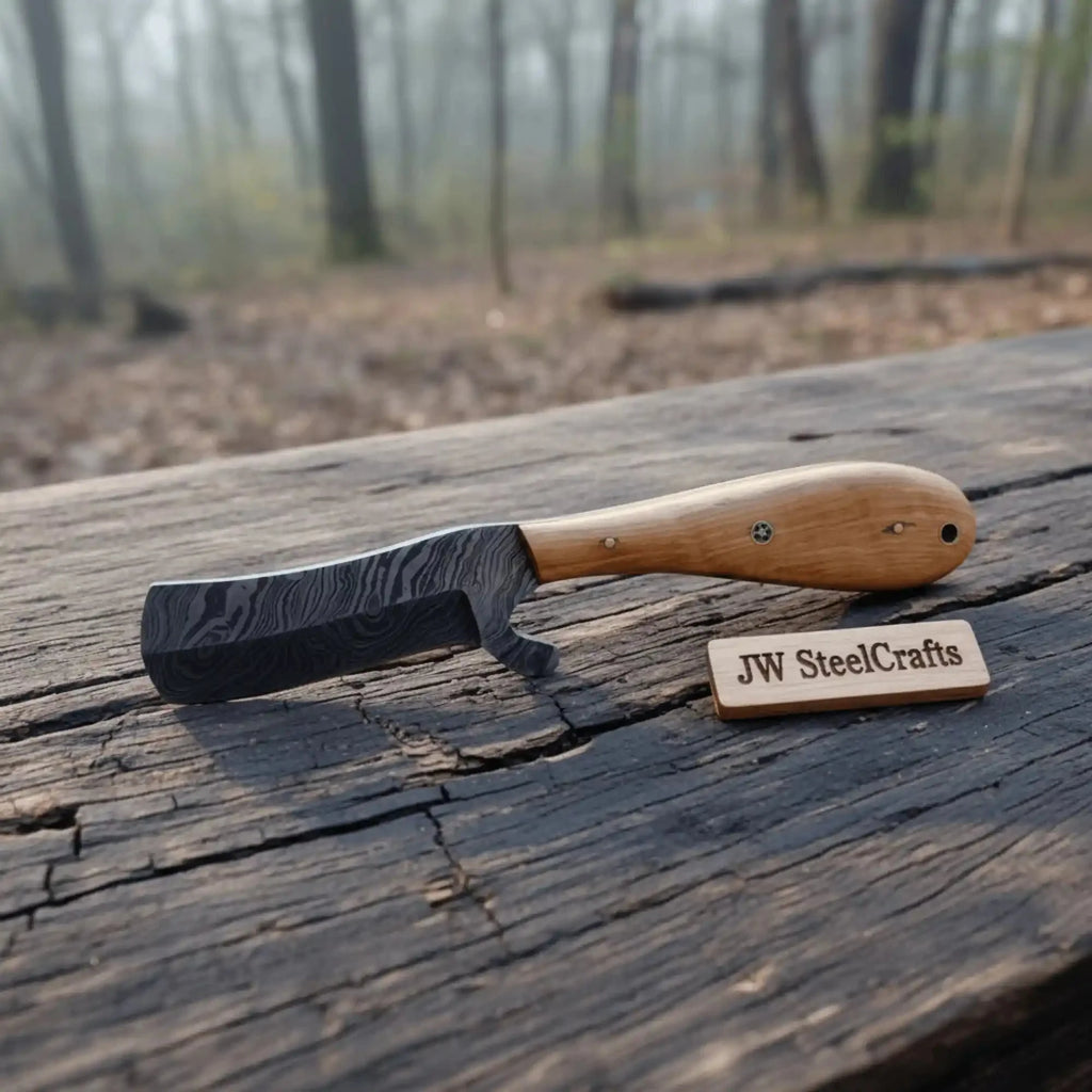 Bull Cutter Knife Damascus Blade Wooden Handle Fixed Blade