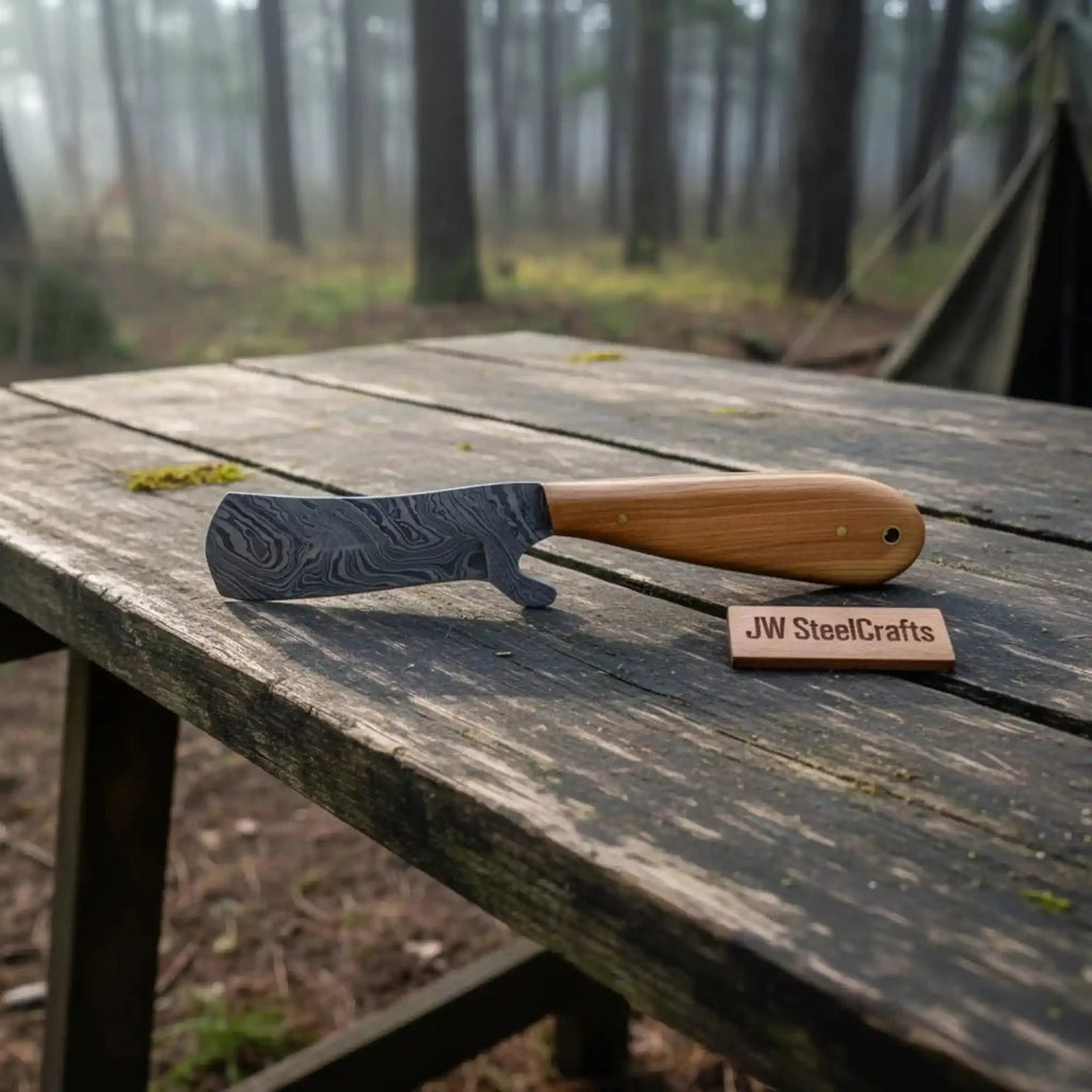Bull Cutter Knife Damascus Blade Wooden Handle Fixed Blade