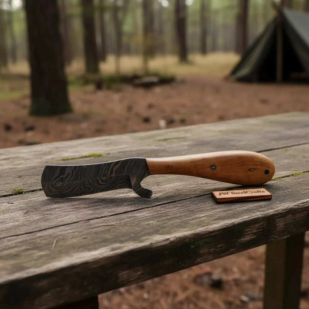 Bull Cutter Knife Damascus Blade Wooden Handle Fixed Blade