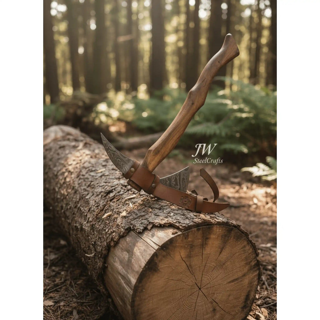 Camping Axe Damascus Steel 20 Inch Rosewood Handle with Leather Sheath