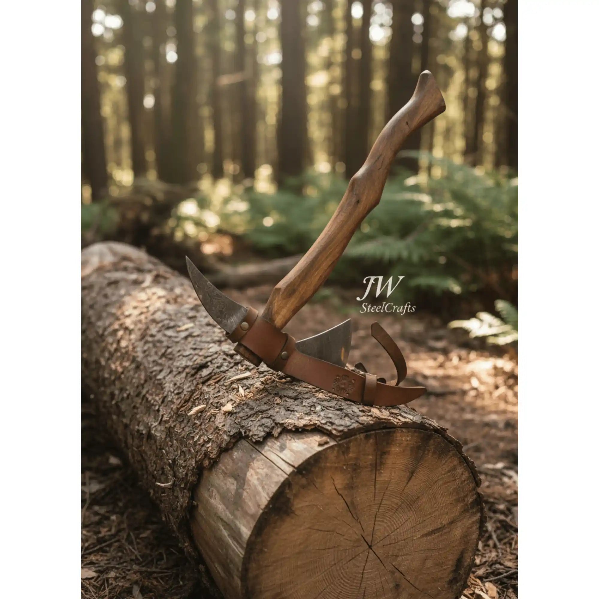 Camping Axe Damascus Steel 20 Inch Rosewood Handle with Leather Sheath