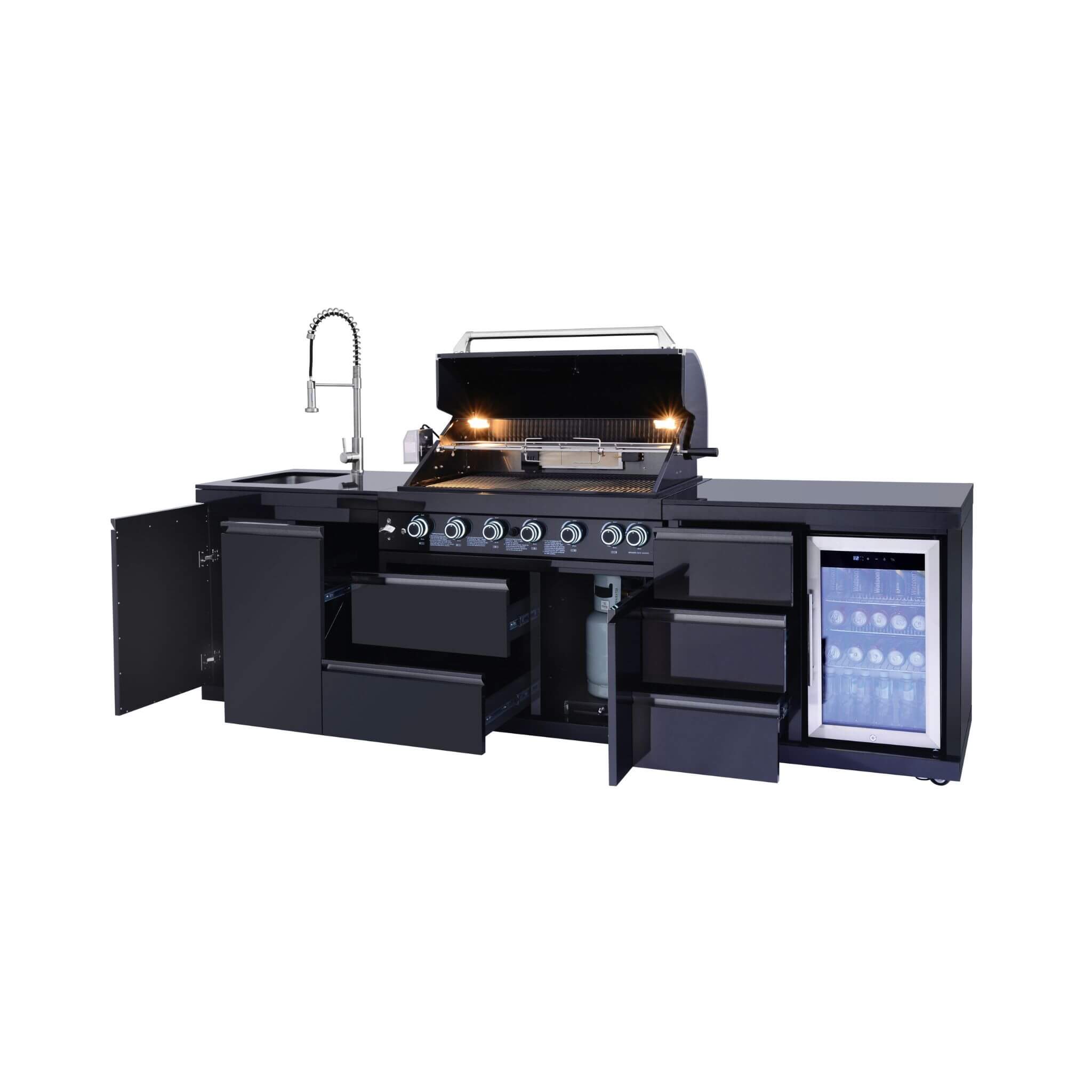Castelle Flame Summit 6-Burner 85000 BTU Liquid Propane Grill Island With Sink And Fridge (SAK59238)