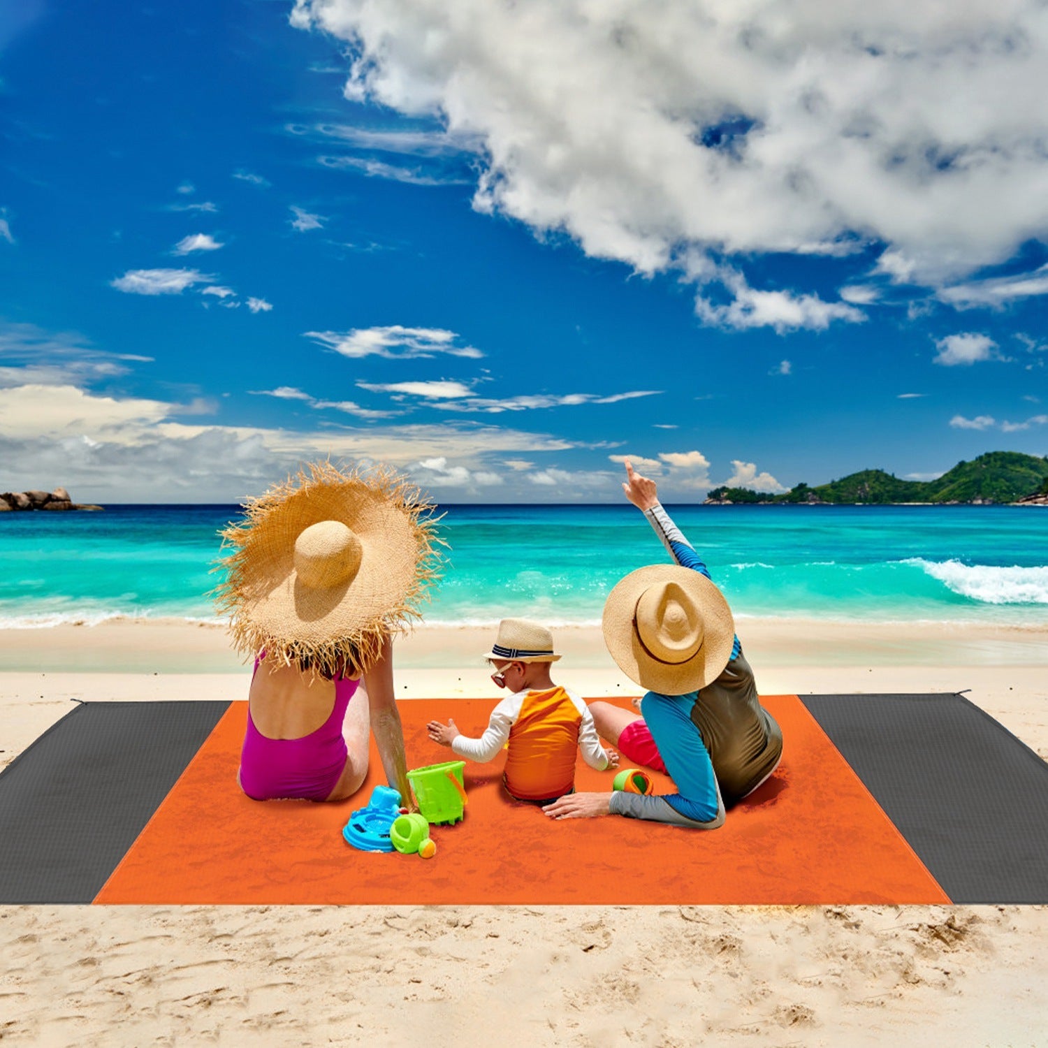108x96.46in Sand Proof Picnic Blanket Water Resistant Foldable Camping Beach Mat w/ 4 Anchors 1 Carry Bag For 4-6 People