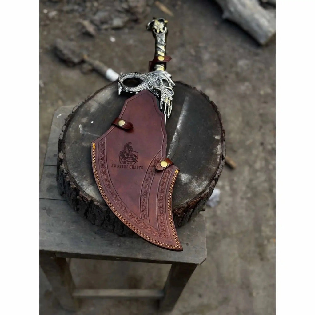 Chaos Inspired Recurve Bowie Knife with Rune Engraving and Dragon Guard