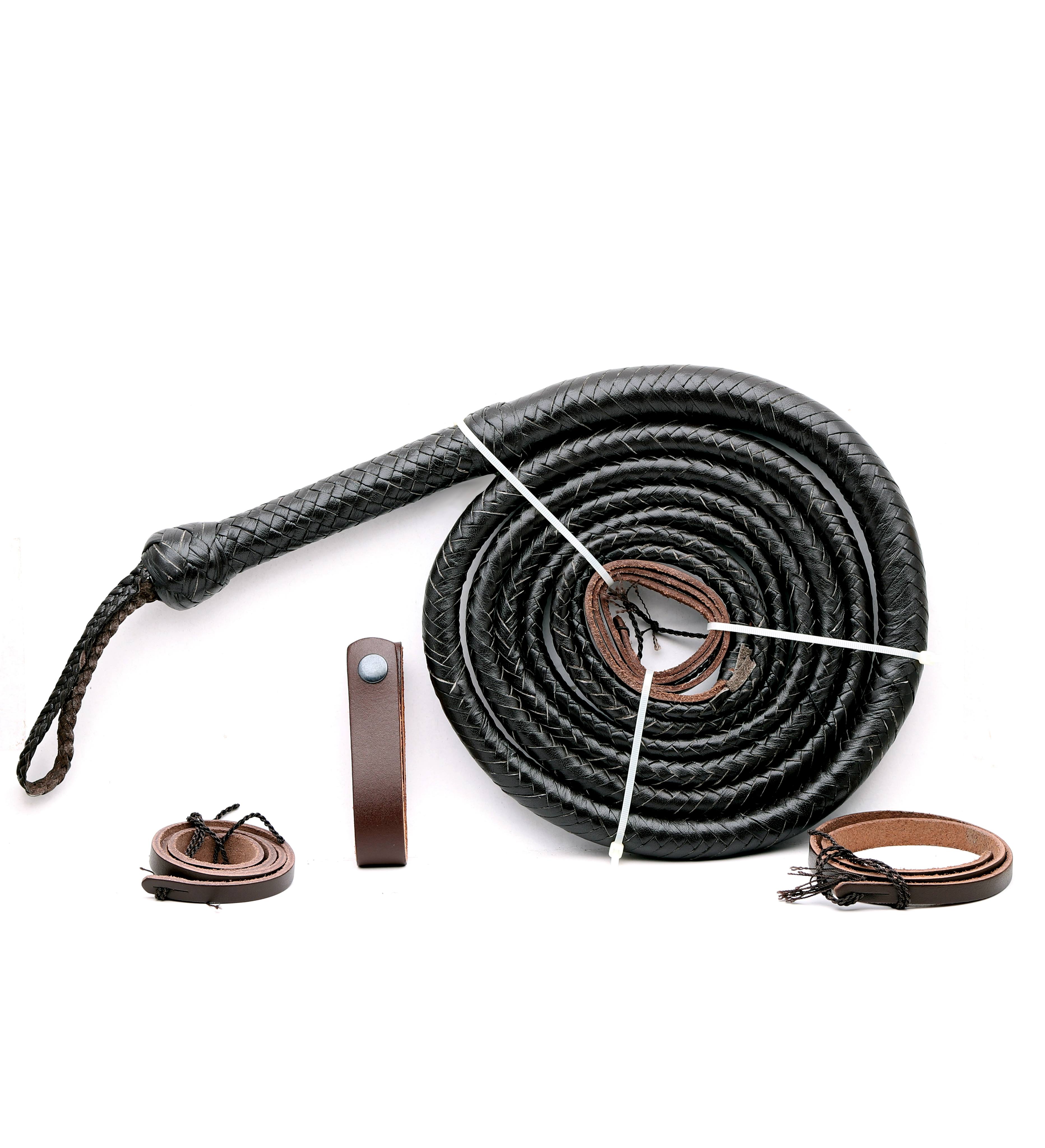 Choco Black Leather Bull Whip – Handmade Braided Whipcracking Whip