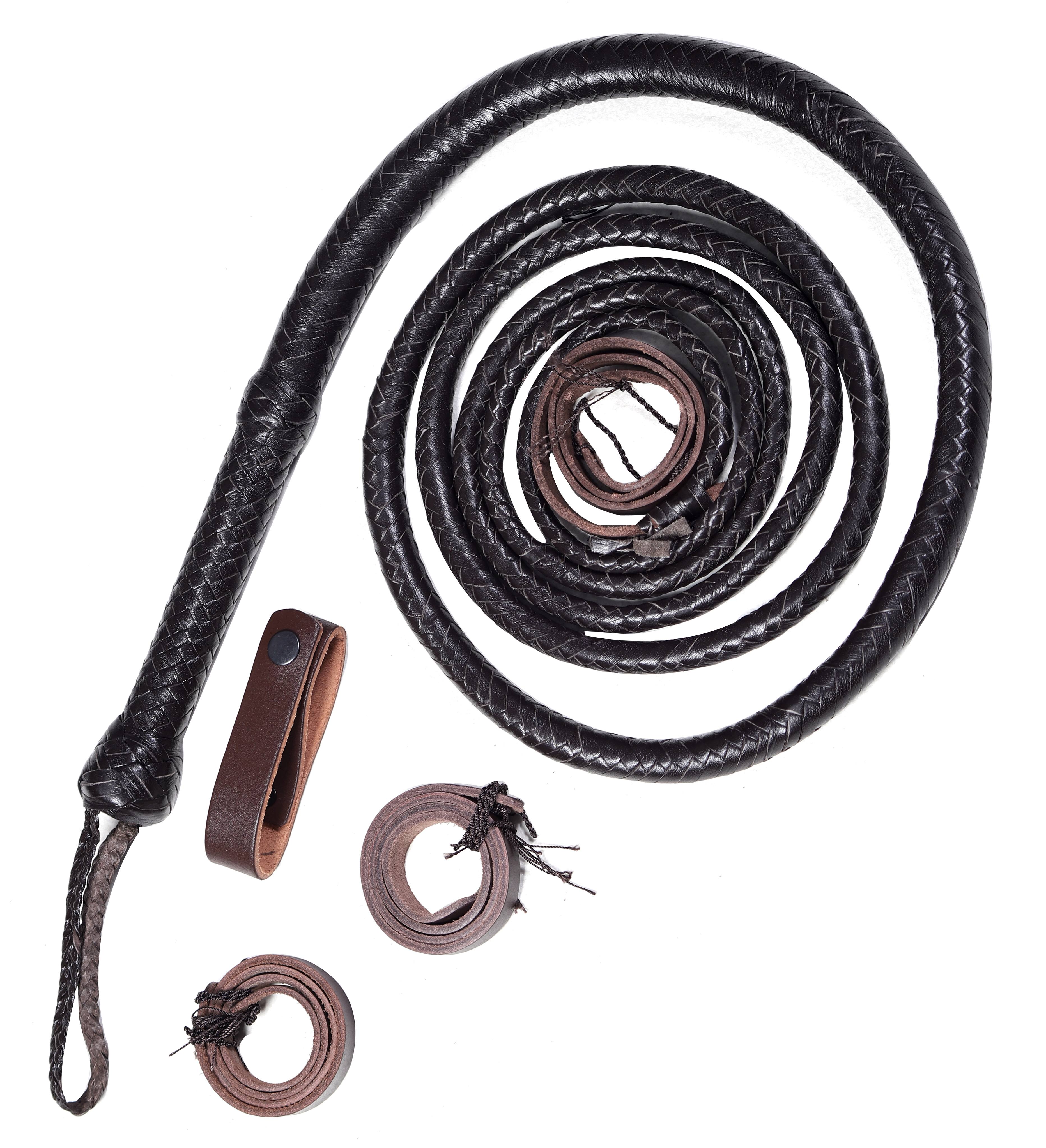 Choco Black Leather Bull Whip – Handmade Braided Whipcracking Whip
