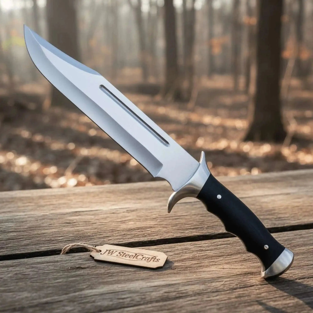 Clip Point Frontier Bowie Knife Polished Steel Blade S Guard Handmade by JW SteelCrafts