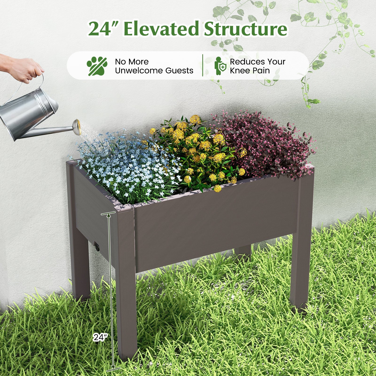 53L Raised Bed Grow Box Self-Watering Planter Box Stand with Water Level Monitor