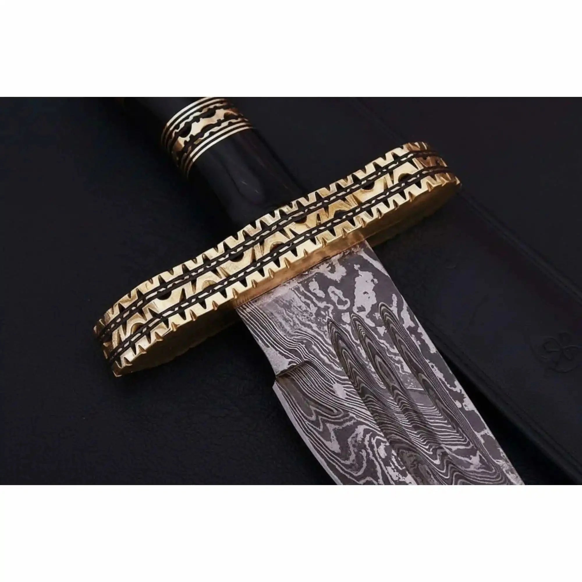 Coffin Handle Bowie Knife, Clip Point Damascus Blade, Hand Engraved Western Frontier Bowie, Custom Handmade Knife JW SteelCrafts