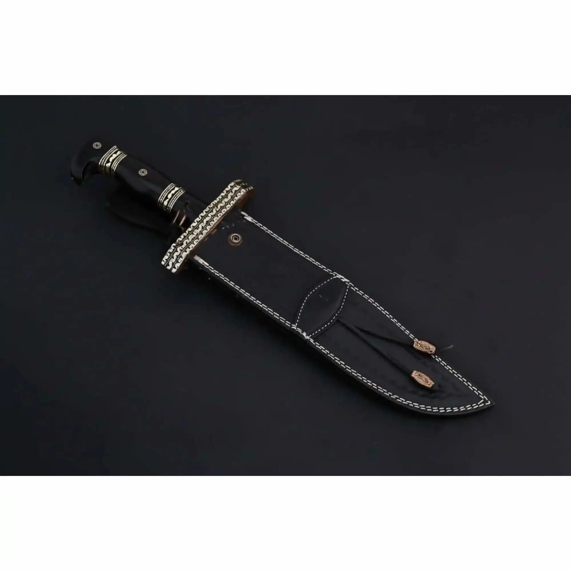 Coffin Handle Bowie Knife, Clip Point Damascus Blade, Hand Engraved Western Frontier Bowie, Custom Handmade Knife JW SteelCrafts