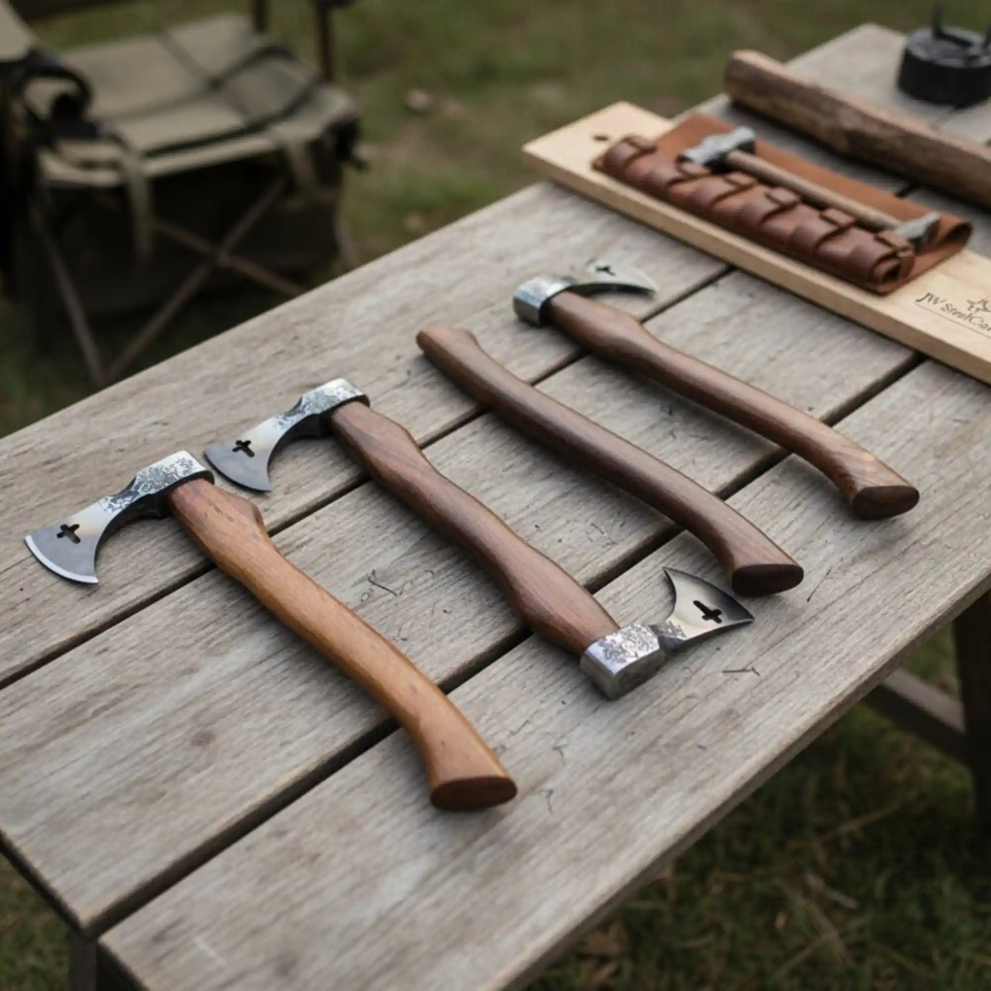 Compact Bearded Utility Hatchets with Decorative Cutout