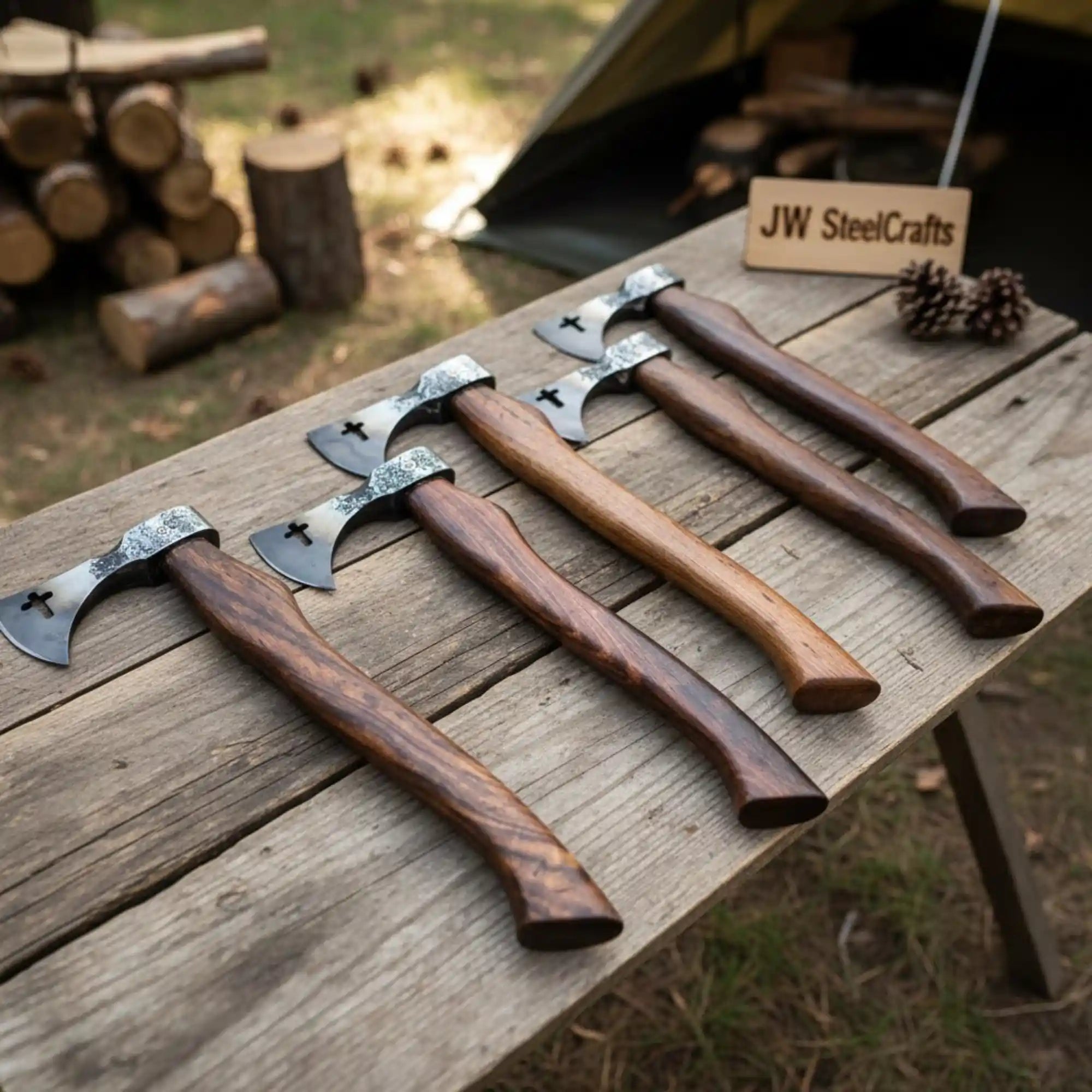 Compact Bearded Utility Hatchets with Decorative Cutout