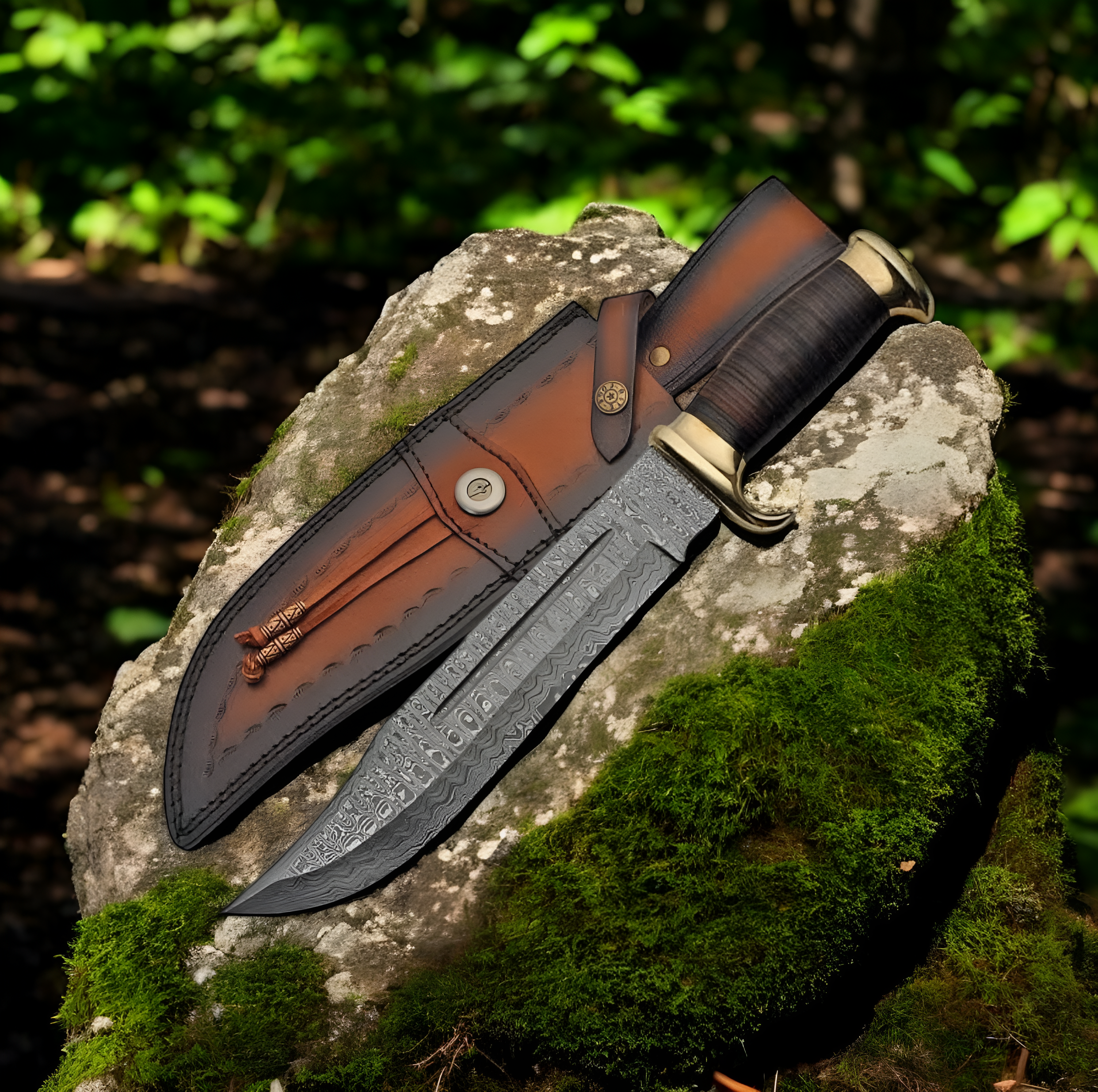 Crocodile Dundee’s Knife – 16" Damascus Bowie with Leather Sheath
