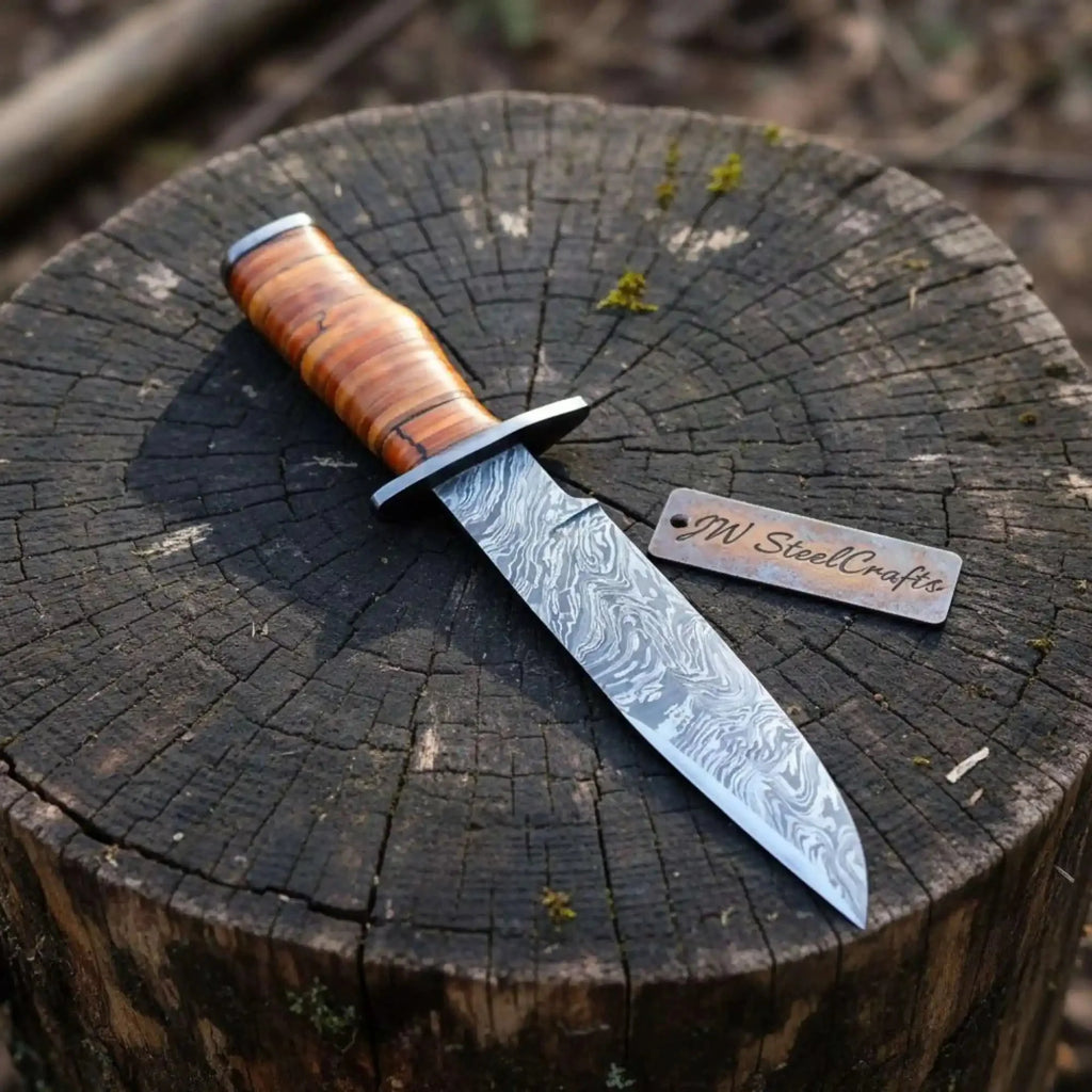 Custom Damascus Utility Bowie Knife Handmade Field Profile – JW SteelCrafts