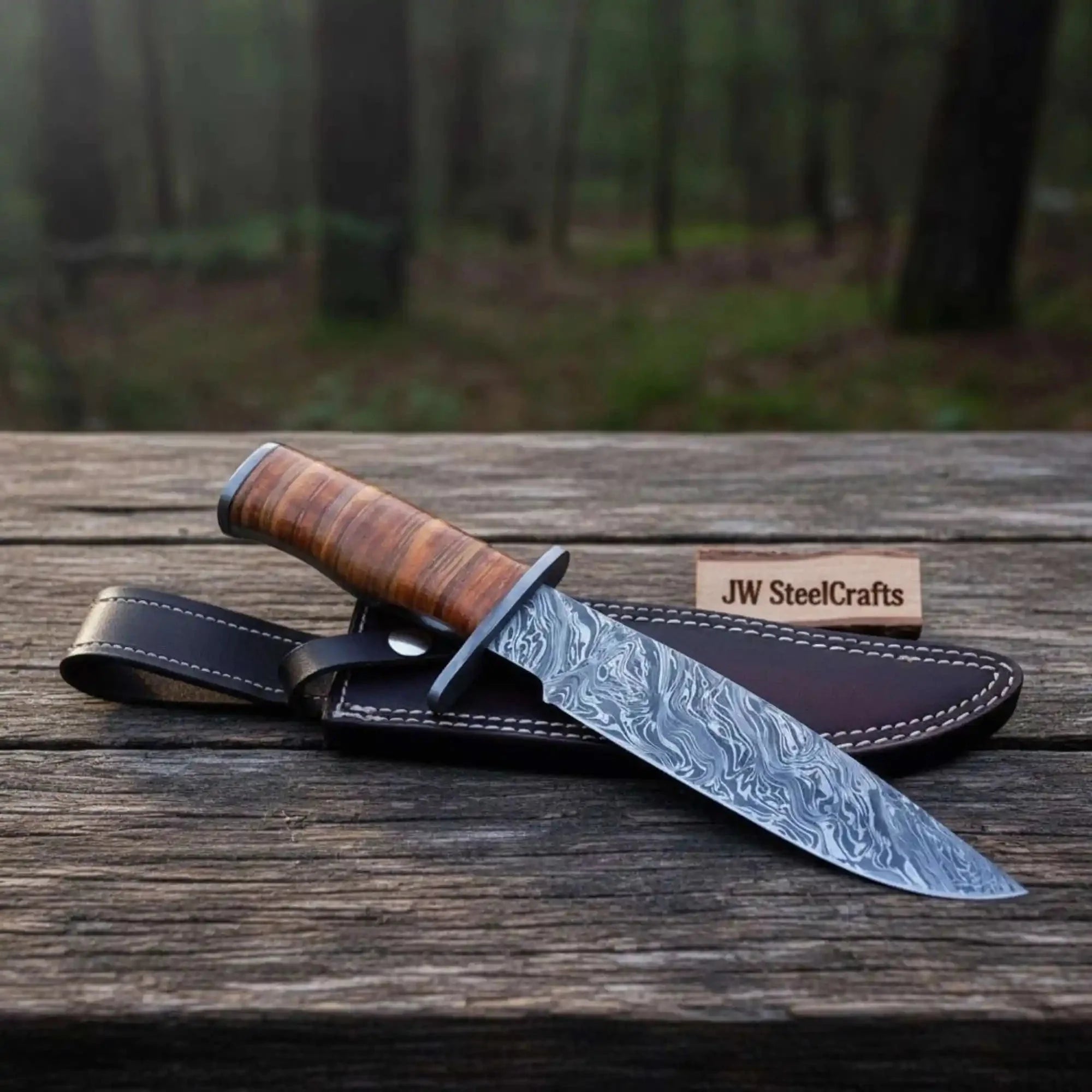 Custom Damascus Utility Bowie Knife Handmade Field Profile – JW SteelCrafts