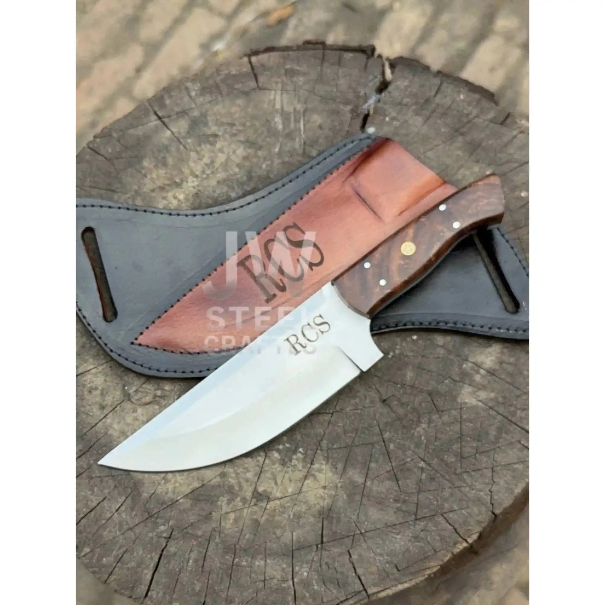 Custom Engraved Stainless Steel Outdoor Knife with Walnut Handle | JW SteelCrafts