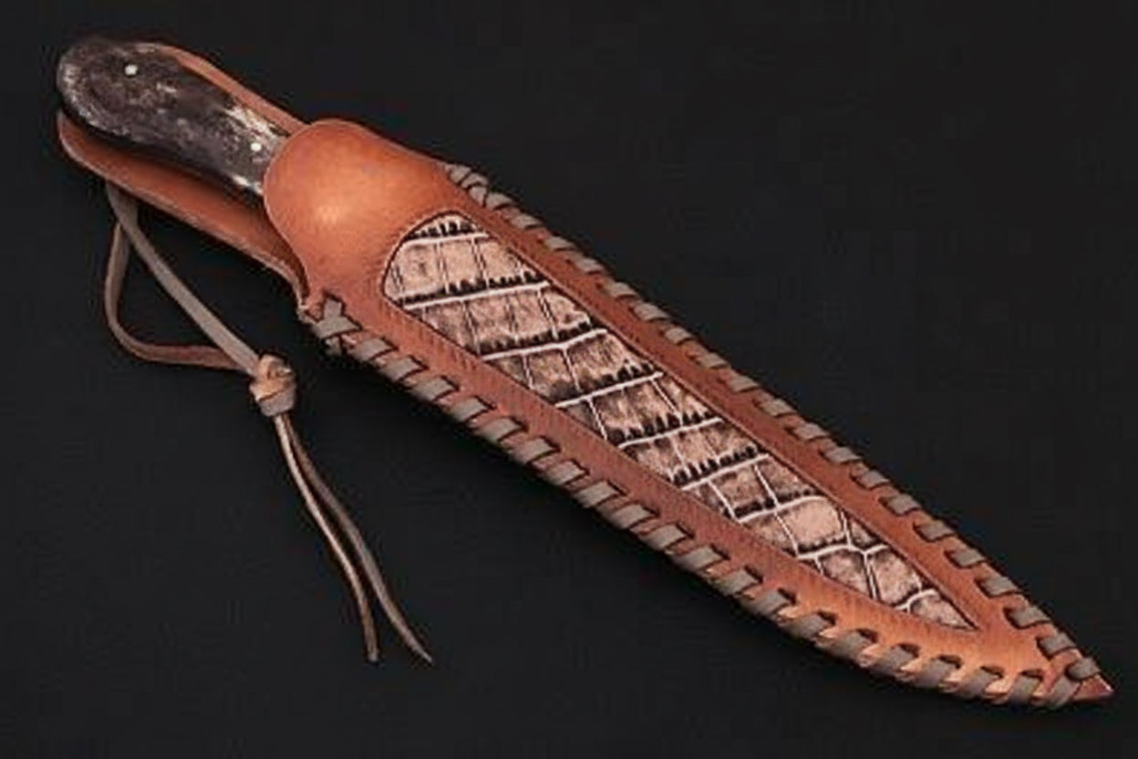 Custom Handmade Damascus Steel Boning Knife With Colour Bone Handle  with Leather Sheath DK-0045