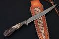 Custom Handmade Damascus Steel Boning Knife With Colour Bone Handle  with Leather Sheath DK-0045