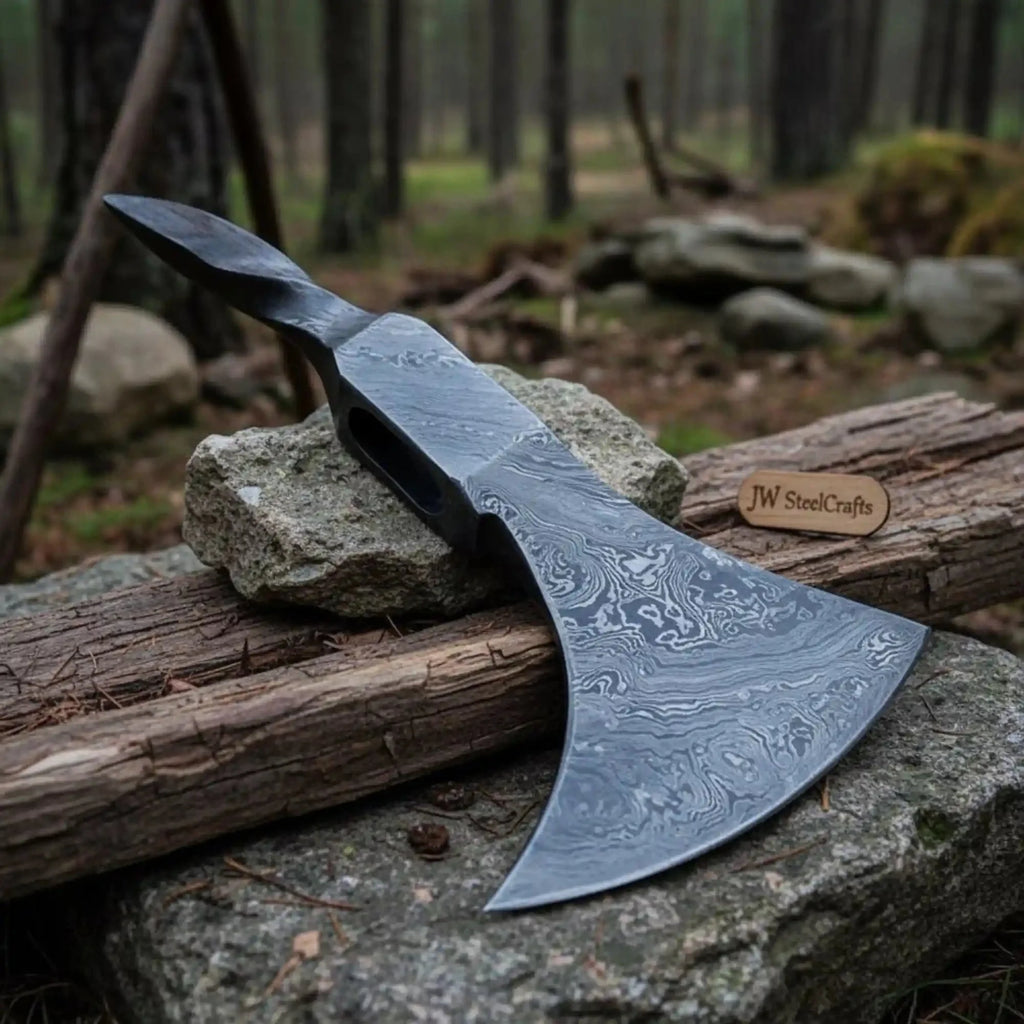 Custom Handmade Damascus Steel Tomhawk  Viking Axe Head 10" long
