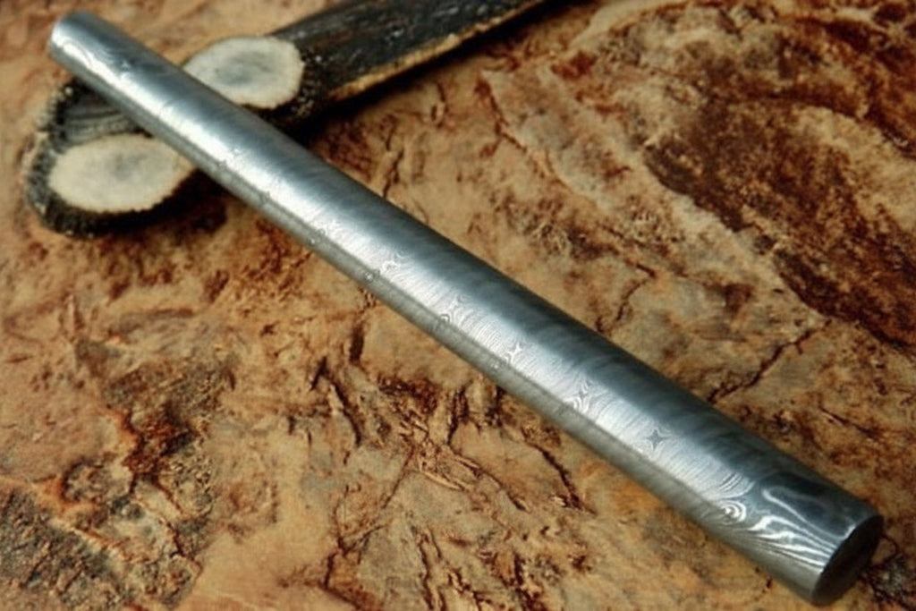 8 Inch Handmade Damascus Steel Round Rod for Rings Guards and Jewelry Making 30 mm