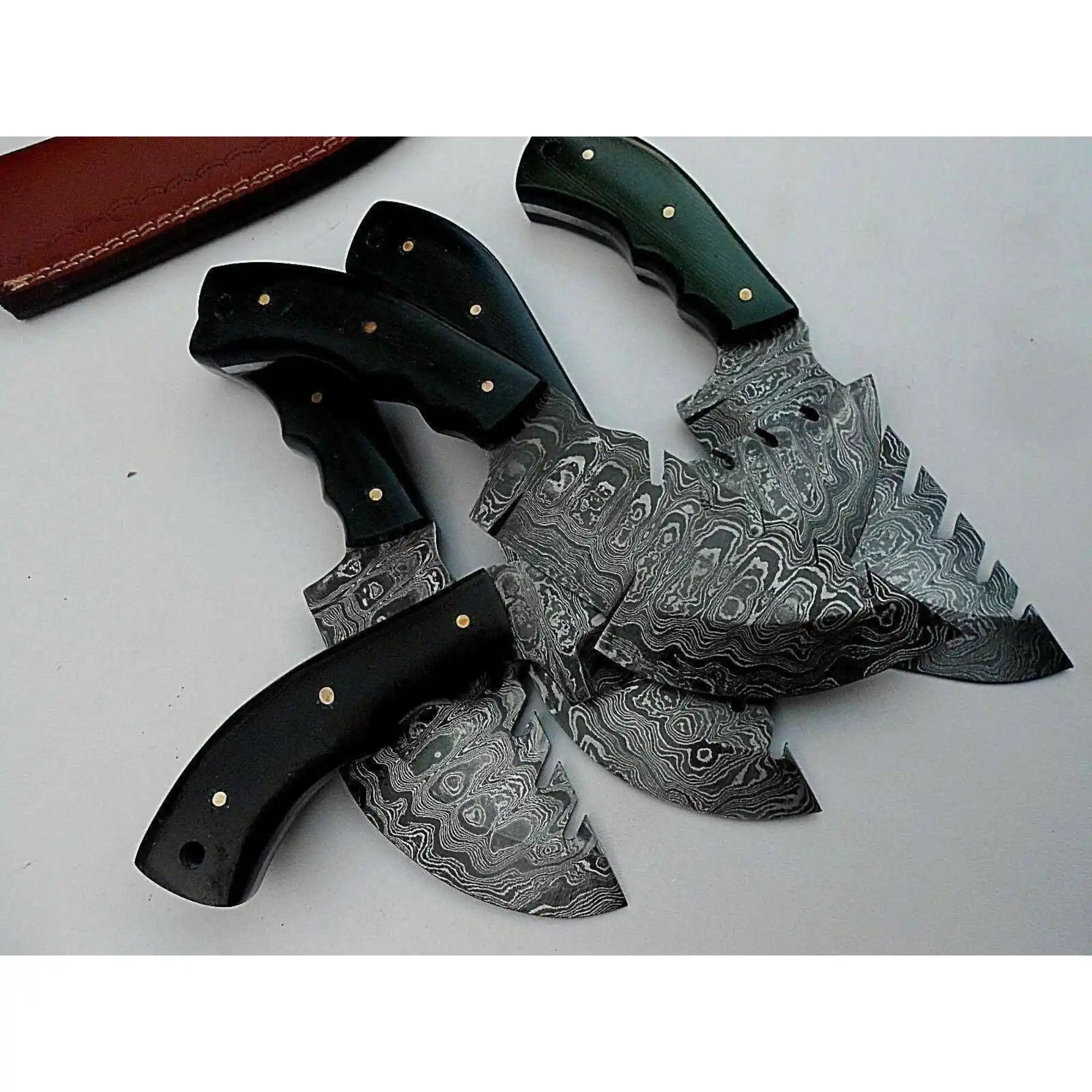 Custom Pattern-Welded Damascus Tracker Knives Collection (5 Knives) — Bushcraft & Survival Set