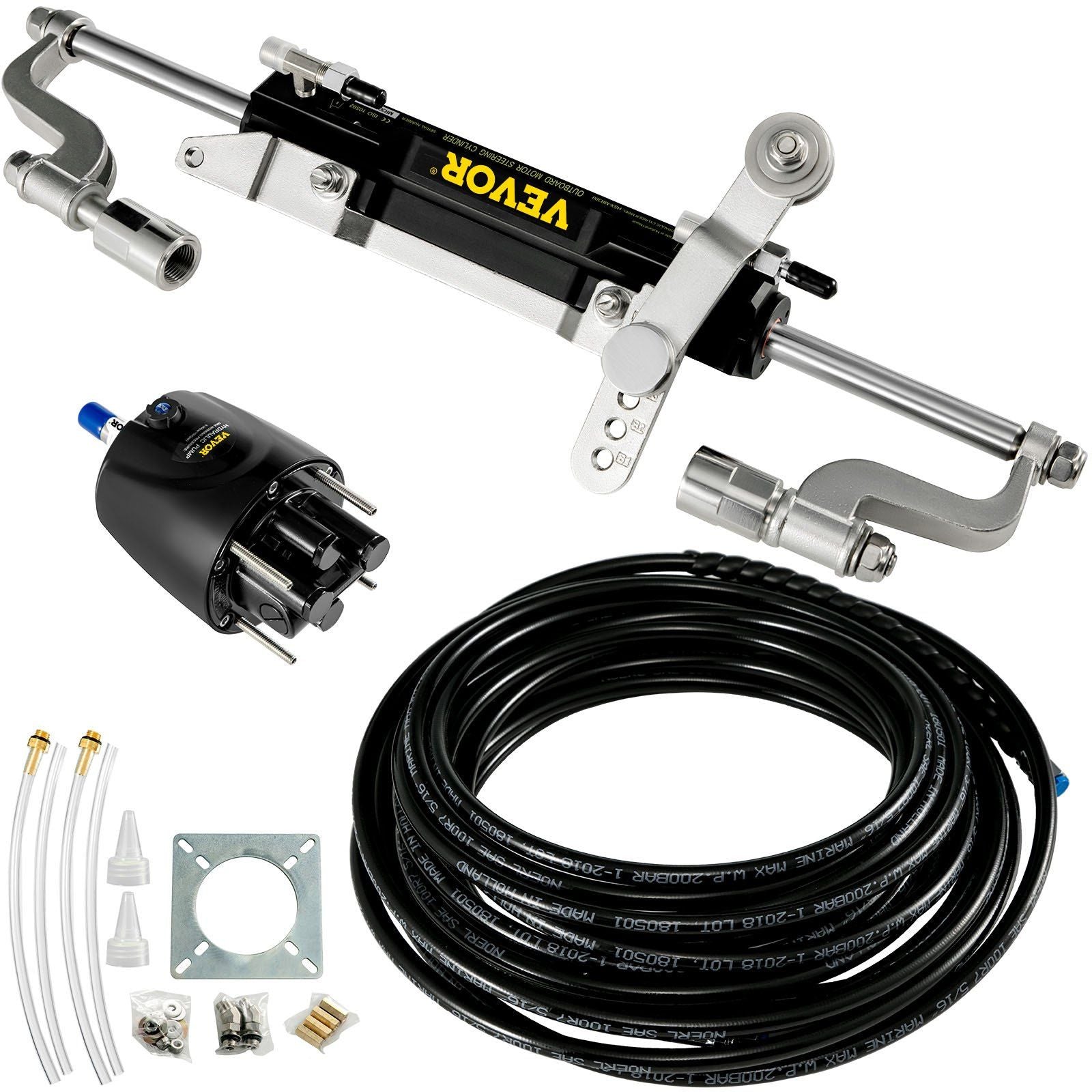 Hydraulic Steering Kit 300HP Hydraulic Steering Compact Cylinder Hydraulic Outboard Steering Kit with Helm Pump for Boat Marine Steering System